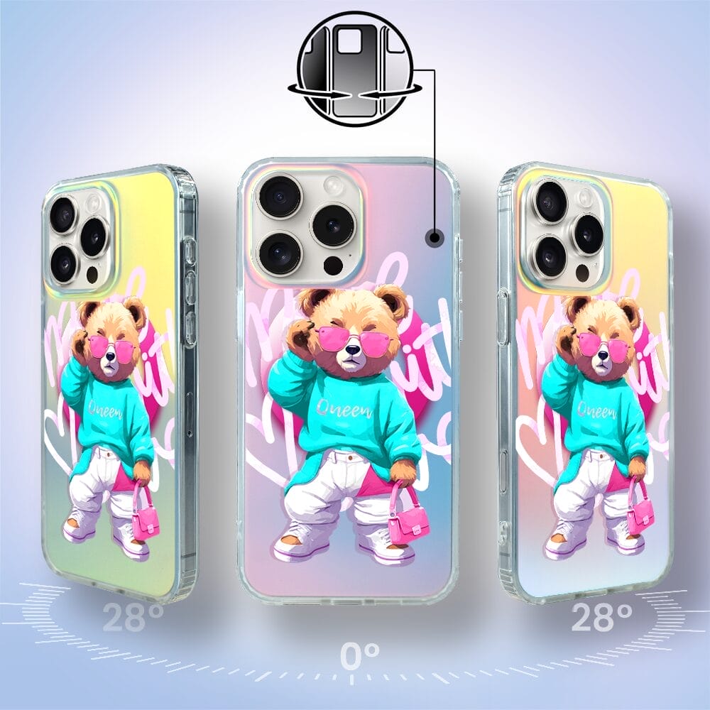 Etui do iPhone 16 Pro Max IBIZU California Sunset, zmieniające kolor, Pink Queen, stylowy miś - obrazek 6