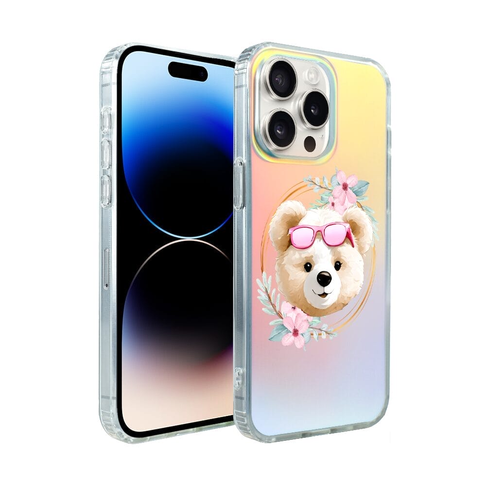 Etui do iPhone 15 Pro IBIZU California Sunset, zmieniające kolor, Flower Queen, miś z kwiatami