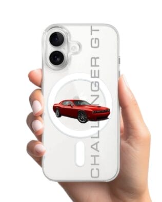 Etui do iPhone 16 Plus z MagSafe przeźroczyste, silikonowe Flexi, Szybkie Auta, czerwony Challenger GT