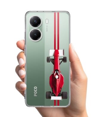 Etui do Xiaomi POCO X7 Pro przeźroczyste, silikonowe Flexi, Szybkie Auta, czerwone F1