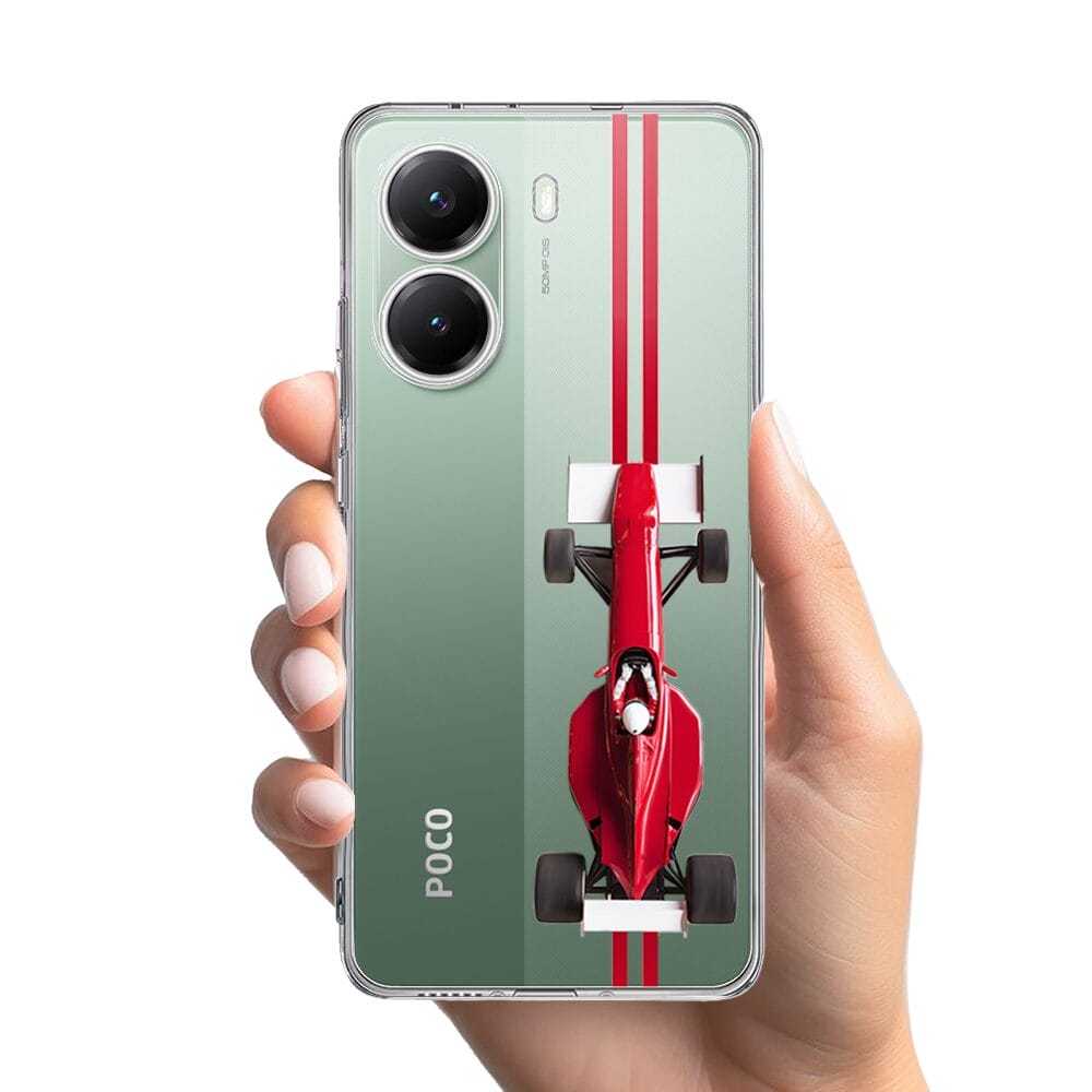 Etui do Xiaomi POCO X7 Pro przeźroczyste, silikonowe Flexi, Szybkie Auta, czerwone F1 - obrazek 2