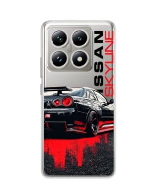 Etui do Xiaomi 14T przeźroczyste, silikonowe Flexi, Szybkie Auta, czarny Skyline