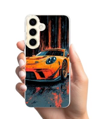 Etui do Samsung Galaxy S24 Plus z MagSafe przeźroczyste, silikonowe Flexi, Szybkie Auta, Pomarańczowa 911