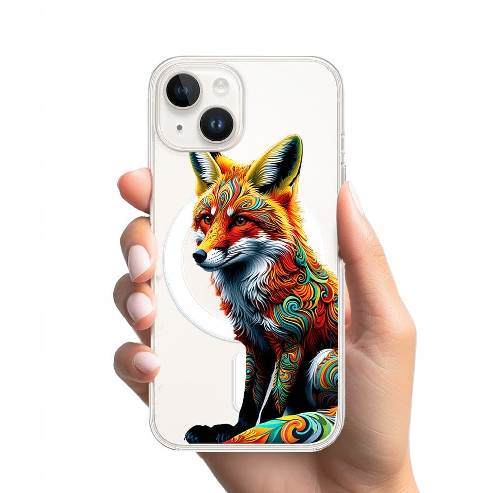 Etui do iPhone 13 Mini z MagSafe przeźroczyste, silikonowe Flexi, Dzika Mandala, Lis - obrazek 2