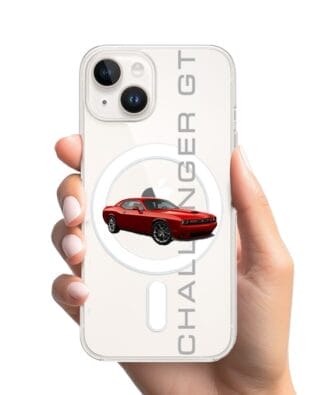 Etui do iPhone 14 z MagSafe przeźroczyste, silikonowe Flexi, Szybkie Auta, czerwony Challenger GT