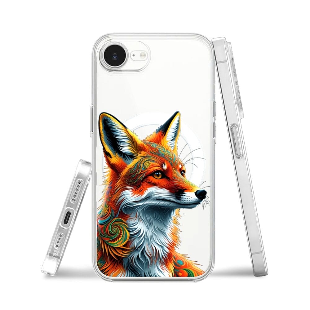 Etui do iPhone 16e z MagSafe przeźroczyste, silikonowe Flexi, Dzika Mandala, Twarz lisa - obrazek 3
