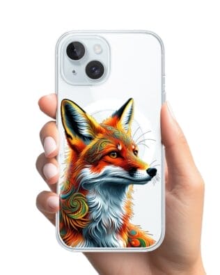 Etui do iPhone 15 Plus z MagSafe przeźroczyste, silikonowe Flexi, Dzika Mandala, Twarz lisa