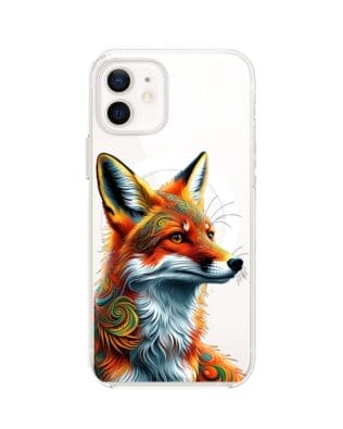 Etui do iPhone 12 z MagSafe przeźroczyste, silikonowe Flexi, Dzika Mandala, Twarz lisa