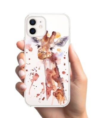 Etui do iPhone 12 przeźroczyste, silikonowe Flexi, Akwarelowe Zoo, Żyrafa