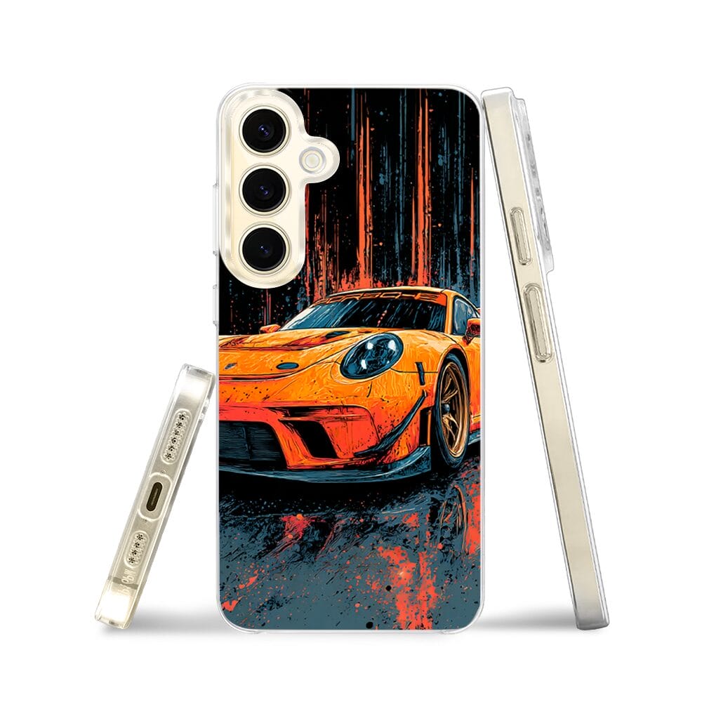 Etui do Samsung Galaxy S24 z MagSafe przeźroczyste, silikonowe Flexi, Szybkie Auta, Pomarańczowa 911 - obrazek 3