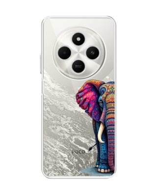 Etui do Xiaomi POCO C75 przeźroczyste, silikonowe Flexi, Dzika Mandala, Słoń