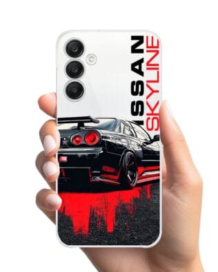 Etui do Samsung Galaxy A25 5G przeźroczyste, silikonowe Flexi, Szybkie Auta, czarny Skyline