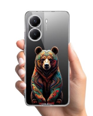 Etui do Xiaomi POCO X7 Pro przeźroczyste, silikonowe Flexi, Dzika Mandala, Niedźwiedź