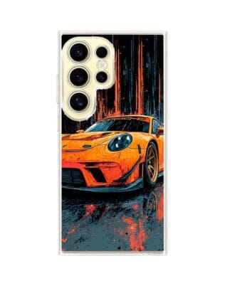 Etui do Samsung Galaxy S24 Ultra z MagSafe przeźroczyste, silikonowe Flexi, Szybkie Auta, Pomarańczowa 911