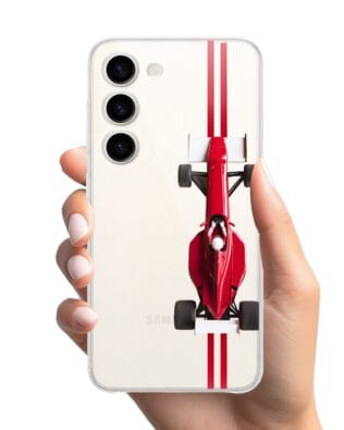 Etui do Samsung Galaxy S23 przeźroczyste, silikonowe Flexi, Szybkie Auta, czerwone F1