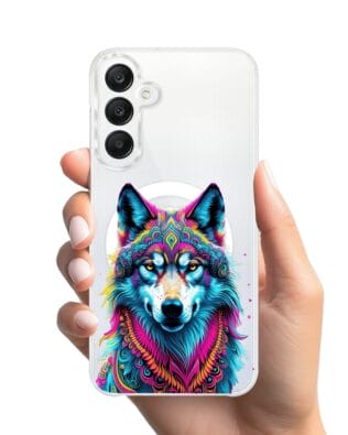 Etui do Samsung Galaxy A25 5G z MagSafe przeźroczyste, silikonowe Flexi, Dzika Mandala, Wilk