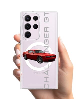 Etui do Samsung Galaxy S23 Ultra z MagSafe przeźroczyste, silikonowe Flexi, Szybkie Auta, czerwony Challenger GT