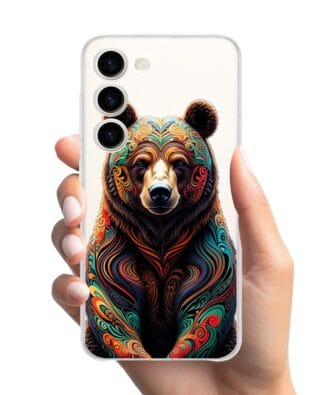 Etui do Samsung Galaxy S23 Plus przeźroczyste, silikonowe Flexi, Dzika Mandala, Niedźwiedź