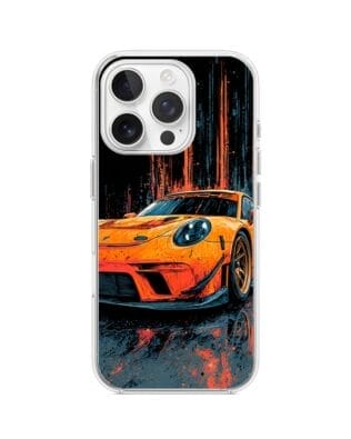 Etui do iPhone 16 Pro przeźroczyste, silikonowe Flexi, Szybkie Auta, Pomarańczowa 911