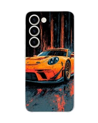 Etui do Samsung Galaxy S23 FE 5G przeźroczyste, silikonowe Flexi, Szybkie Auta, Pomarańczowa 911