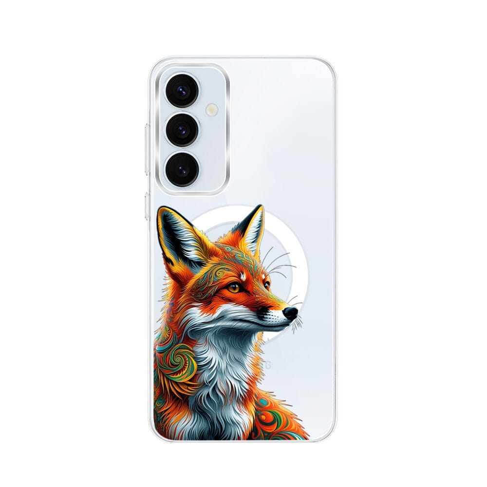 Etui do Samsung Galaxy A55 5G z MagSafe przeźroczyste, silikonowe Flexi, Dzika Mandala, Twarz lisa