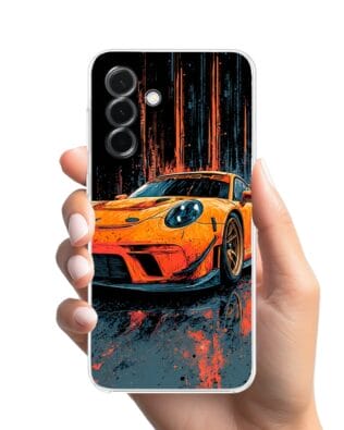 Etui do Samsung Galaxy A36 5G przeźroczyste, silikonowe Flexi, Szybkie Auta, Pomarańczowa 911