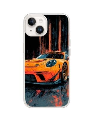 Etui do iPhone 14 przeźroczyste, silikonowe Flexi, Szybkie Auta, Pomarańczowa 911