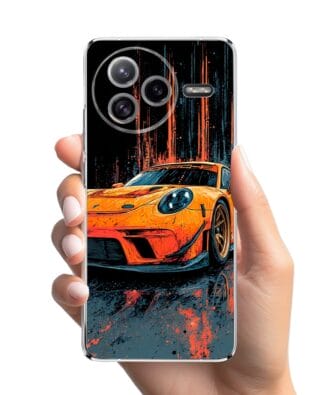 Etui do Xiaomi POCO F7 Ultra przeźroczyste, silikonowe Flexi, Szybkie Auta, Pomarańczowa 911