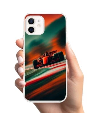 Etui do iPhone 12 przeźroczyste, silikonowe Flexi, Szybkie Auta, Wyścig F1