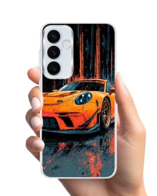 Etui do Samsung Galaxy A55 5G z MagSafe przeźroczyste, silikonowe Flexi, Szybkie Auta, Pomarańczowa 911