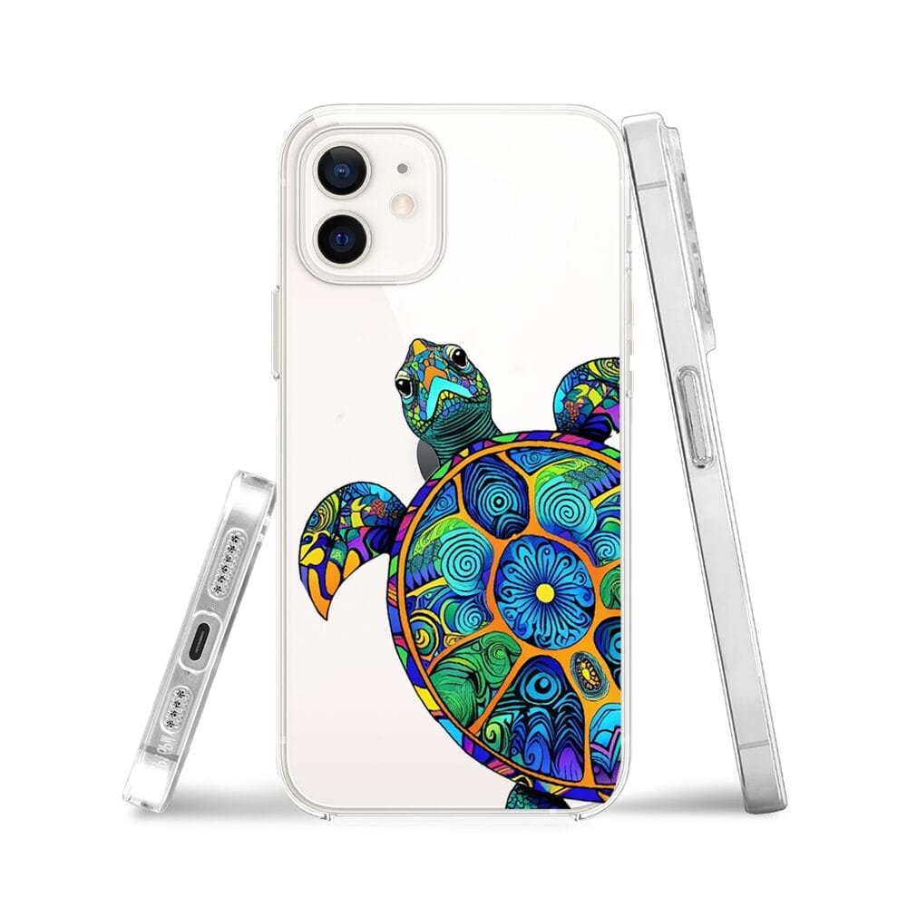Etui do iPhone 12 przeźroczyste, silikonowe Flexi, Dzika Mandala, Żółw - obrazek 3