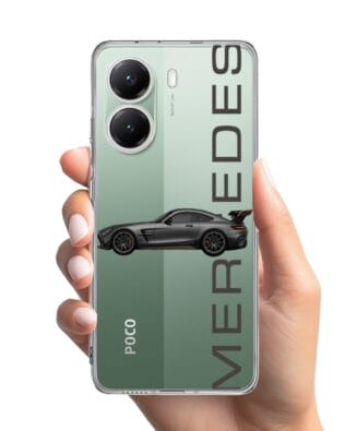 Etui do Xiaomi POCO X7 Pro przeźroczyste, silikonowe Flexi, Szybkie Auta, Stalowe AMG-GT