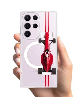 Etui do Samsung Galaxy S23 Ultra z MagSafe przeźroczyste, silikonowe Flexi, Szybkie Auta, czerwone F1