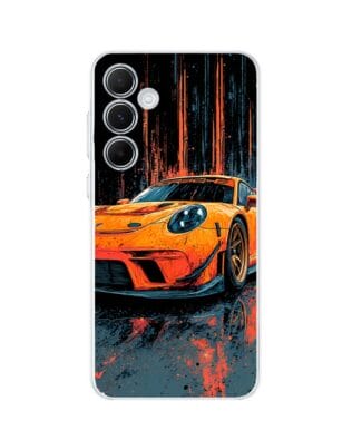 Etui do Samsung Galaxy A55 5G przeźroczyste, silikonowe Flexi, Szybkie Auta, Pomarańczowa 911