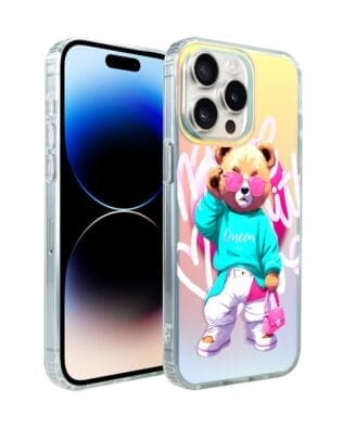 Etui do iPhone 15 Pro IBIZU California Sunset, zmieniające kolor, Pink Queen, stylowy miś