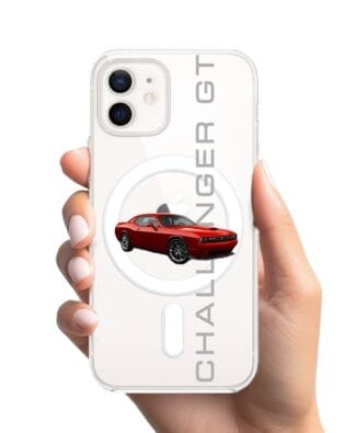 Etui do iPhone 12 z MagSafe przeźroczyste, silikonowe Flexi, Szybkie Auta, czerwony Challenger GT