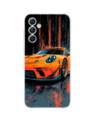 Etui do Samsung Galaxy A34 5G przeźroczyste, silikonowe Flexi, Szybkie Auta, Pomarańczowa 911
