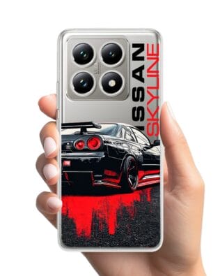 Etui do Xiaomi 14T przeźroczyste, silikonowe Flexi, Szybkie Auta, czarny Skyline