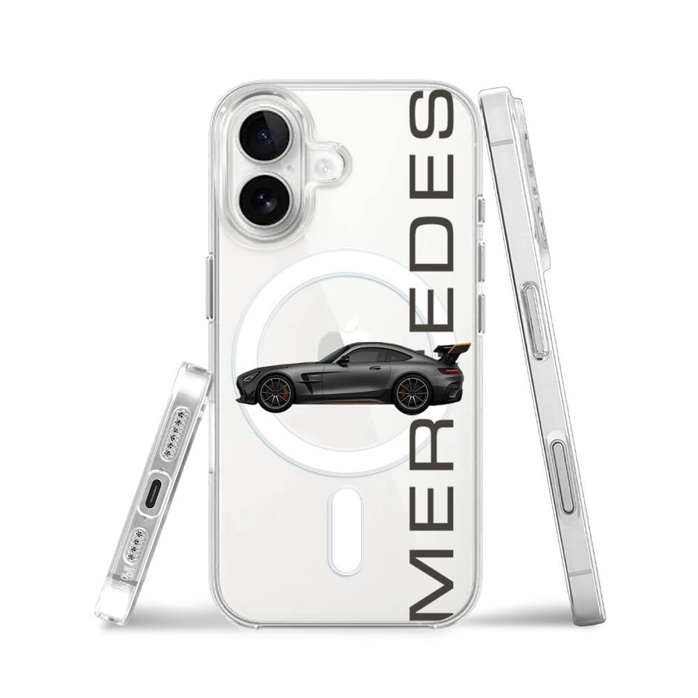 Etui do iPhone 16 Plus z MagSafe przeźroczyste, silikonowe Flexi, Szybkie Auta, Stalowe AMG-GT - obrazek 3
