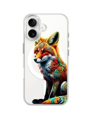 Etui do iPhone 16 z MagSafe przeźroczyste, silikonowe Flexi, Dzika Mandala, Lis