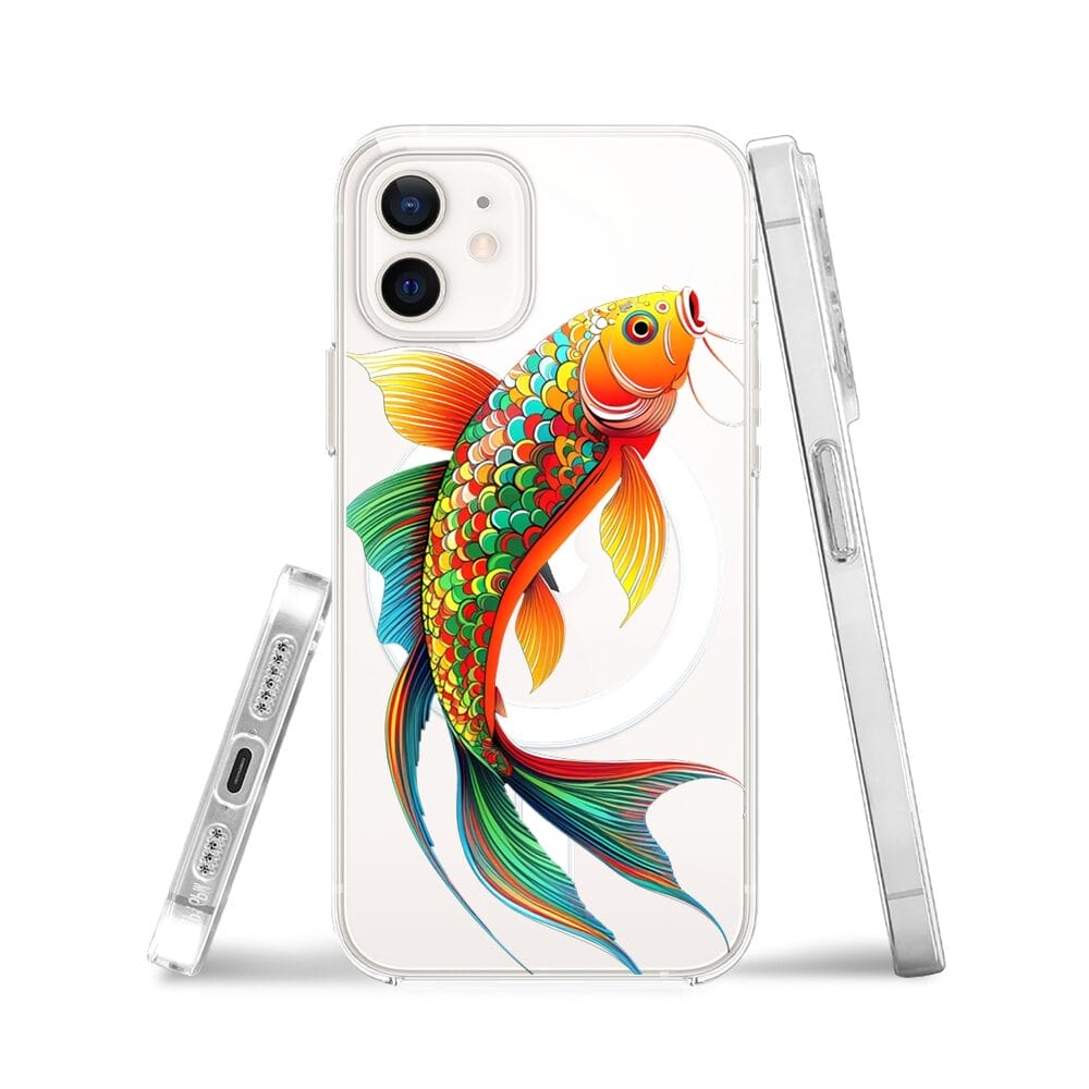 Etui do iPhone 12 z MagSafe przeźroczyste, silikonowe Flexi, Dzika Mandala, Złota ryba - obrazek 3