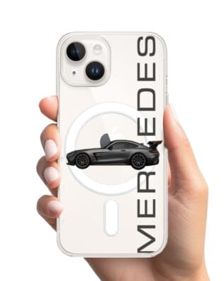 Etui do iPhone 13 Mini z MagSafe przeźroczyste, silikonowe Flexi, Szybkie Auta, Stalowe AMG-GT