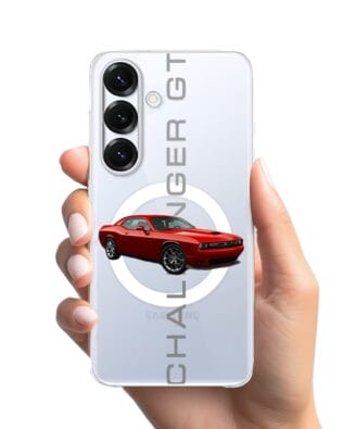 Etui do Samsung Galaxy S25 z MagSafe przeźroczyste, silikonowe Flexi, Szybkie Auta, czerwony Challenger GT