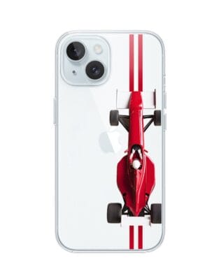 Etui do iPhone 15 Plus przeźroczyste, silikonowe Flexi, Szybkie Auta, czerwone F1