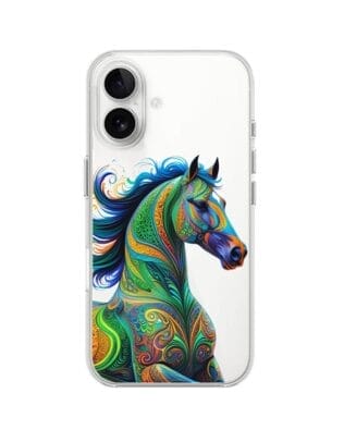 Etui do iPhone 16 przeźroczyste, silikonowe Flexi, Dzika Mandala, Koń