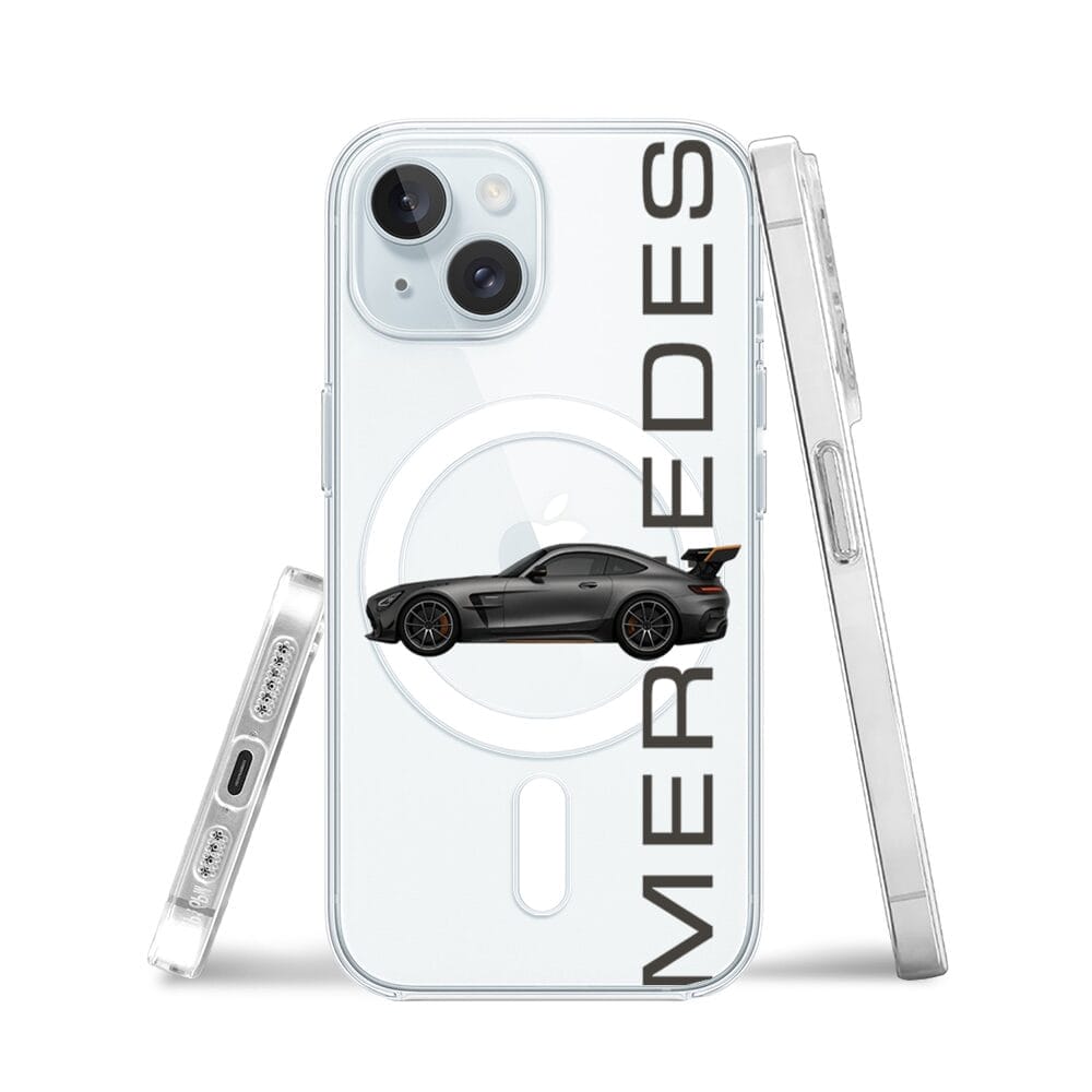 Etui do iPhone 15 z MagSafe przeźroczyste, silikonowe Flexi, Szybkie Auta, Stalowe AMG-GT - obrazek 3