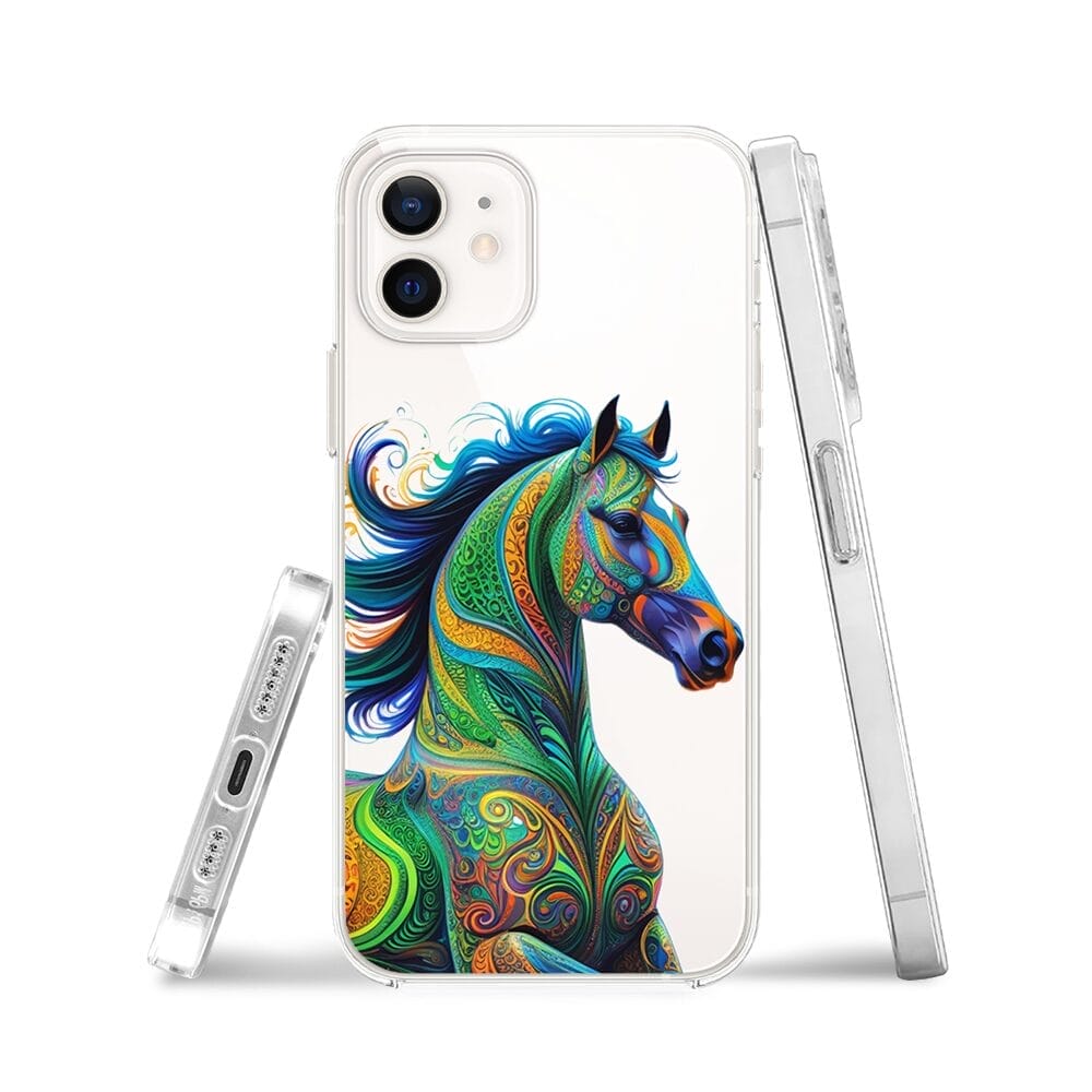 Etui do iPhone 12 Mini przeźroczyste, silikonowe Flexi, Dzika Mandala, Koń - obrazek 3