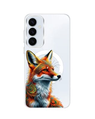 Etui do Samsung Galaxy A35 5G z MagSafe przeźroczyste, silikonowe Flexi, Dzika Mandala, Twarz lisa