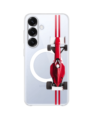 Etui do Samsung Galaxy S25 Plus z MagSafe przeźroczyste, silikonowe Flexi, Szybkie Auta, czerwone F1