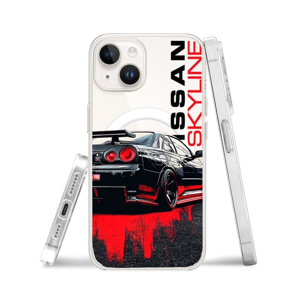 Etui do iPhone 13 Mini z MagSafe przeźroczyste, silikonowe Flexi, Szybkie Auta, czarny Skyline - obrazek 3